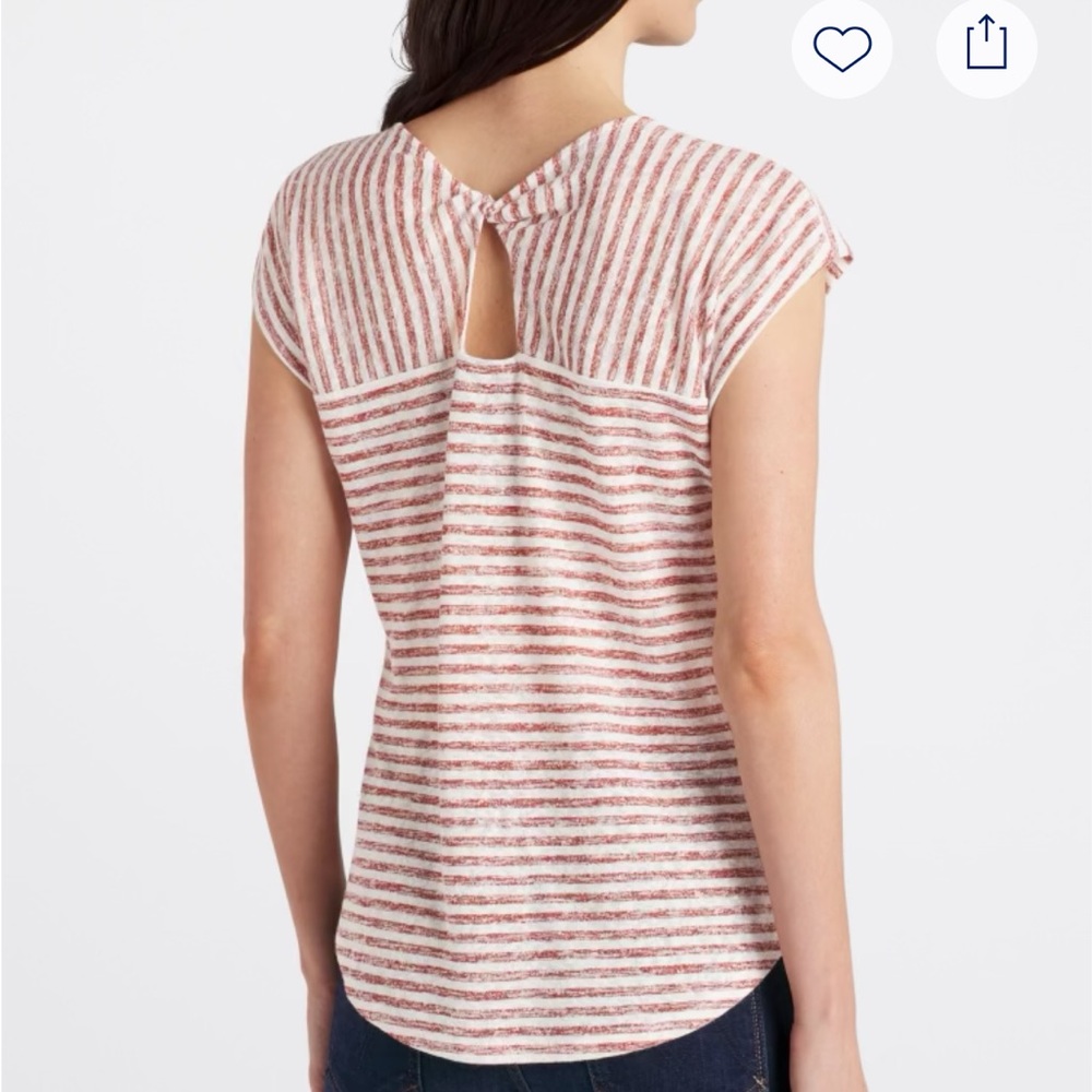 Bobeau Striped Red/Brown and White Women's Caty Twist Back Tee - Picture 2 of 4
